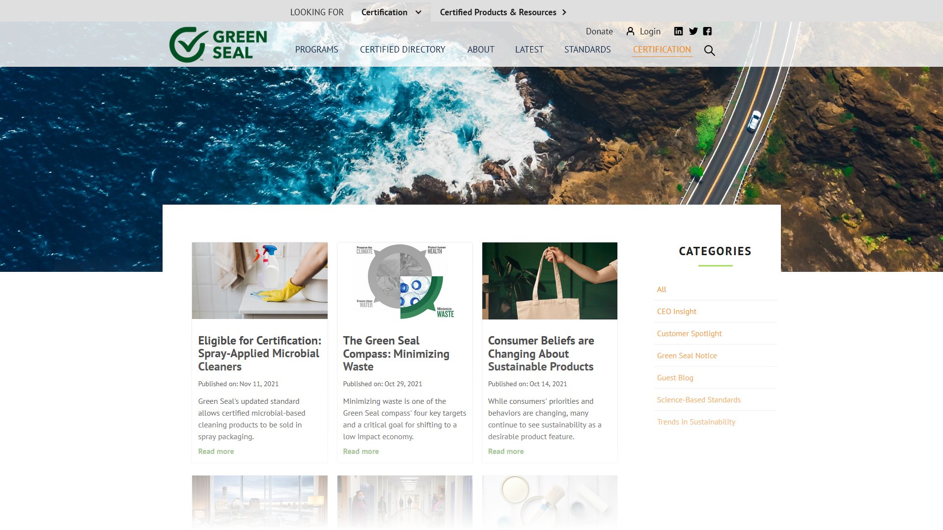 Final Green Seal website interface